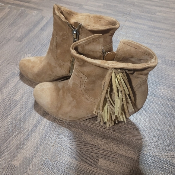 Sam Edelman Louie Western Boot Caramel Brown Suede Fringe US Size 9 Block Heel - Picture 9 of 12